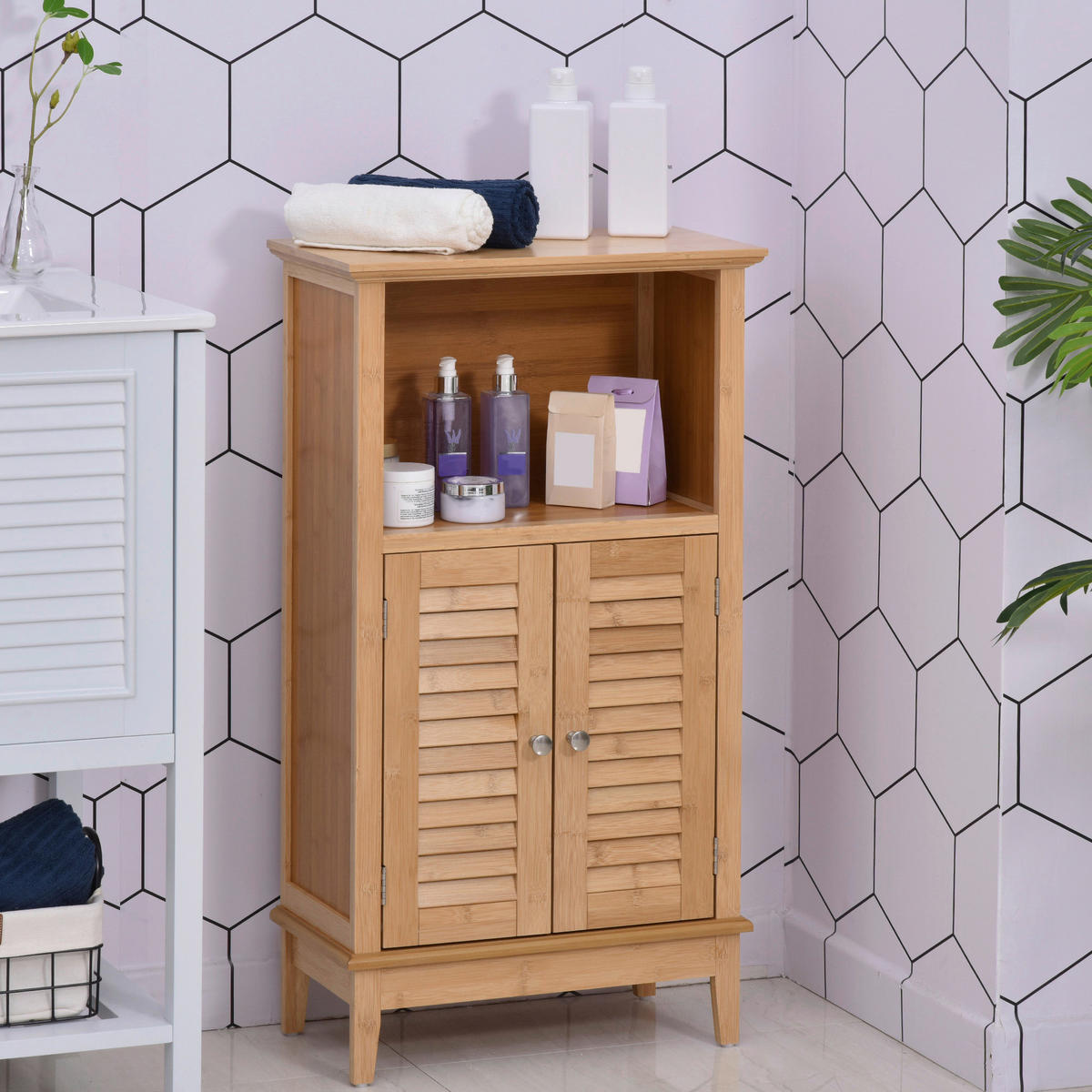 Badezimmerschrank natur Bambus B/H/L: ca. 26x92x50 cm Badezimmerschrank - natur (50,00/26,00/92,00cm) - HOMCOM