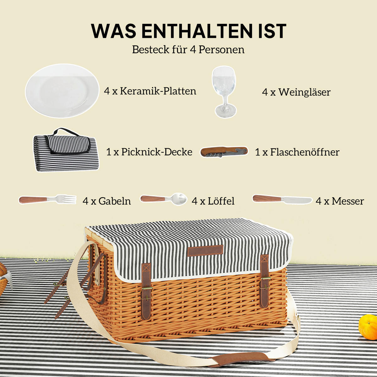 Outsunny Picknickkorb braun Kiefer B/H/L: ca. 33x25x51 cm Picknickkorb - braun (51,00/33,00/25,00cm) - Outsunny