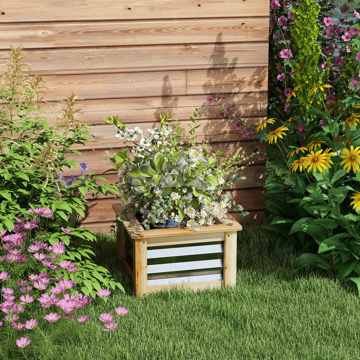 Outsunny Hochbeet silber Metall B/H/L: ca. 45x30x45 cm Hochbeet - natur/silber (45,00/45,00/30,00cm) - Outsunny