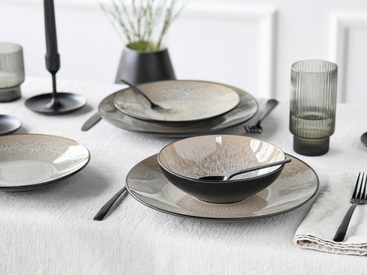 CreaTable Tellerset Malmö beige Steinzeug 12 tlg. Malmö - beige - CreaTable