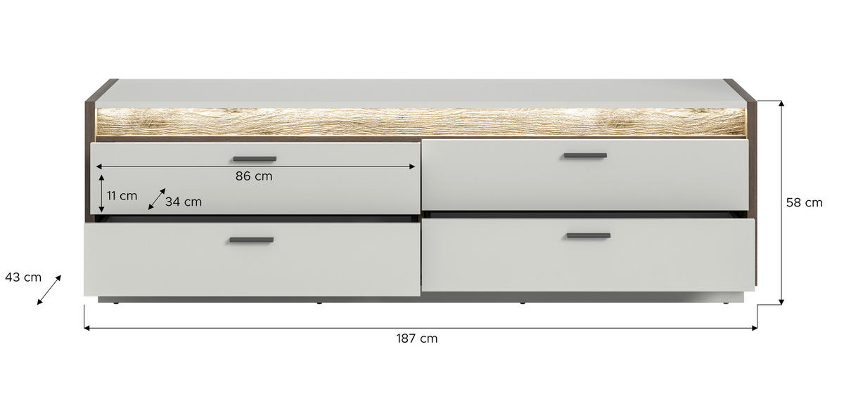 Lowboard Falcona Nox Oak Nachbildung hellgrau B/H/T: ca. 58x187x43 cm Falcona - hellgrau (58,00/187,00/43,00cm) - xonox.home