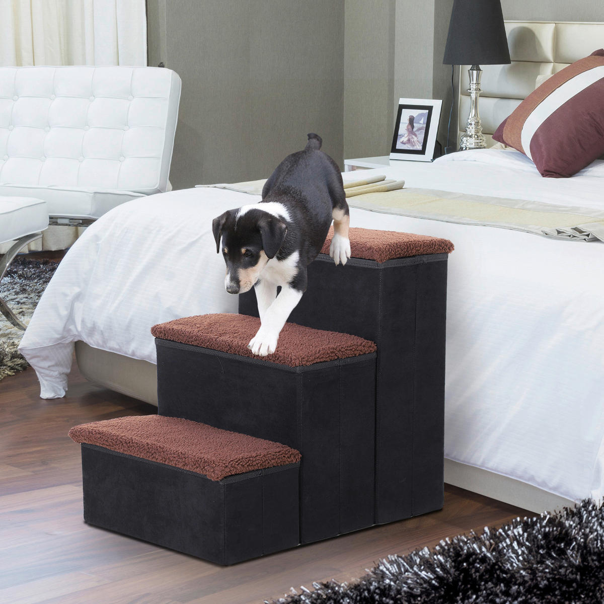 PawHut Haustiertreppe schwarz MDF B/H/L: ca. 54x48x40 cm Haustiertreppe - schwarz (40,00/54,00/48,00cm) - PawHut