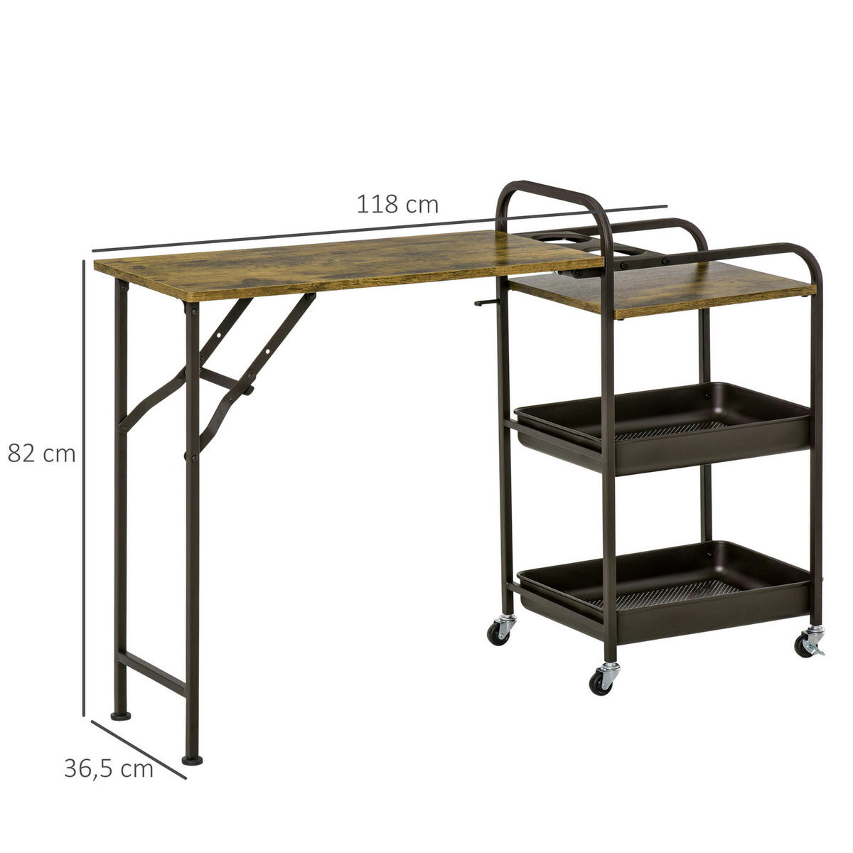HOMCOM Küchenwagen braun Polypropylen B/H/L: ca. 36,5x118x82 cm Küchenwagen - braun (82,00/36,50/118,00cm) - HOMCOM