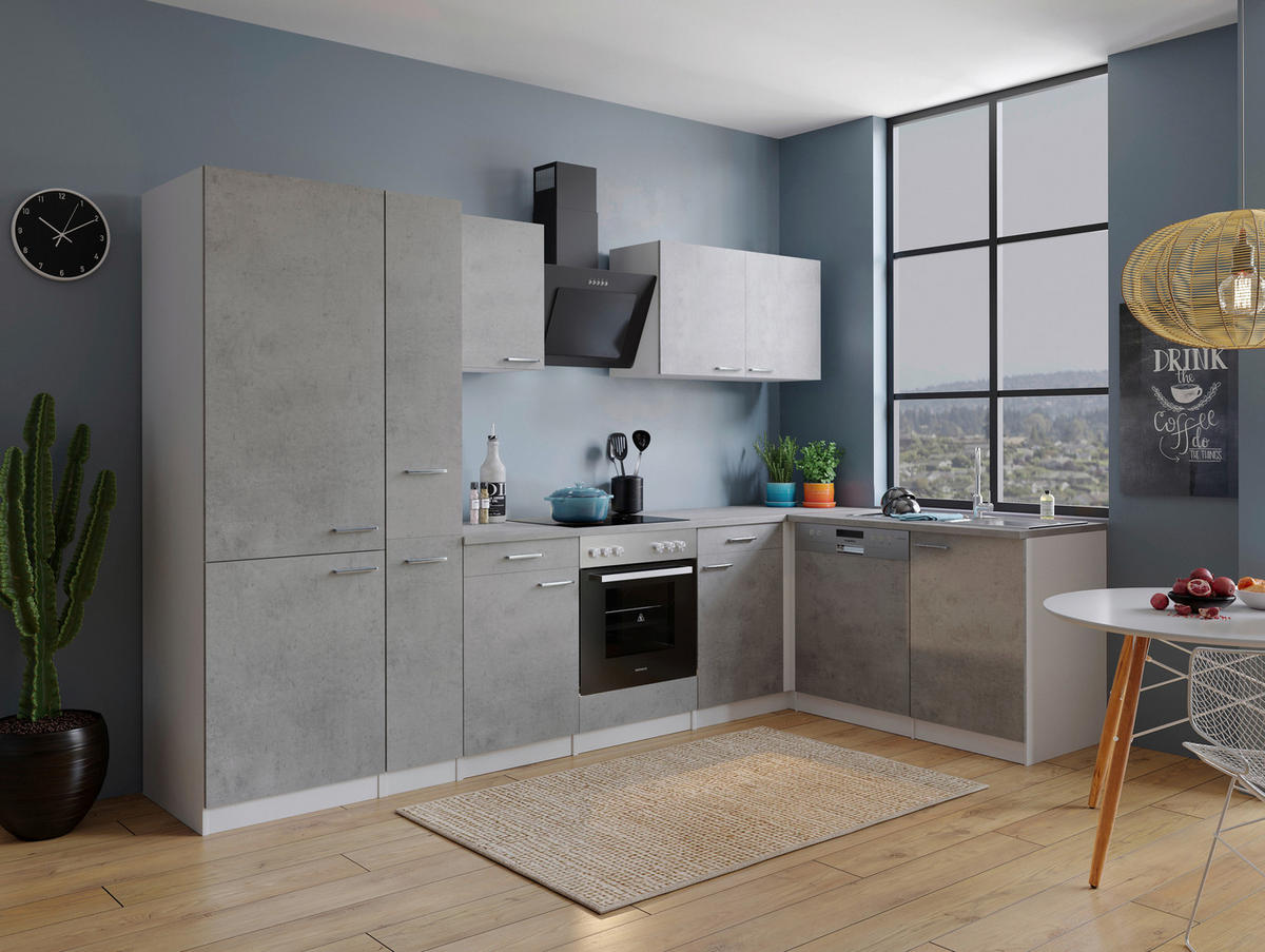 Respekta Winkelküche Malia Beton Optik B/H/T: ca. 310x200x172 cm Malia - Beton/weiß (310,00/200,00/172,00cm) - Respekta