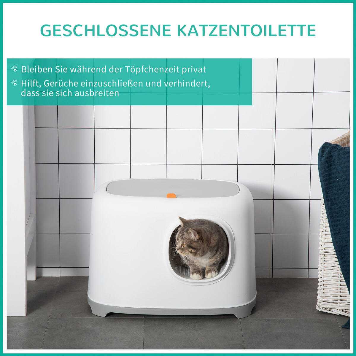 PawHut Katzentoilette hellgrau Kunststoff B/H/L: ca. 40x39x55 cm Katzentoilette - hellgrau/weiß (55,00/40,00/39,00cm) - PawHut