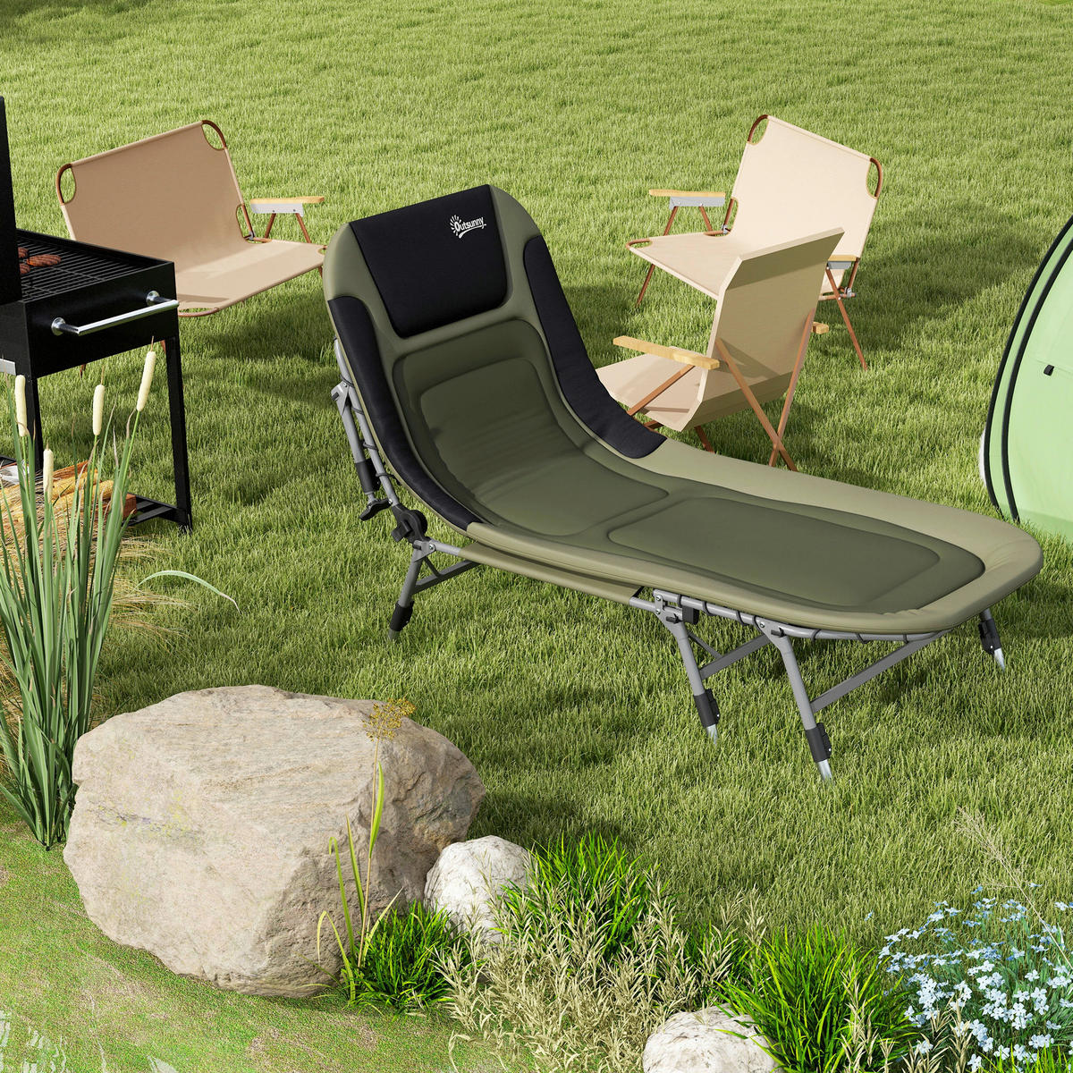 Outsunny Campingbett B/H/L: ca. 85x55x200 cm Campingbett - grün (200,00/85,00/55,00cm) - Outsunny