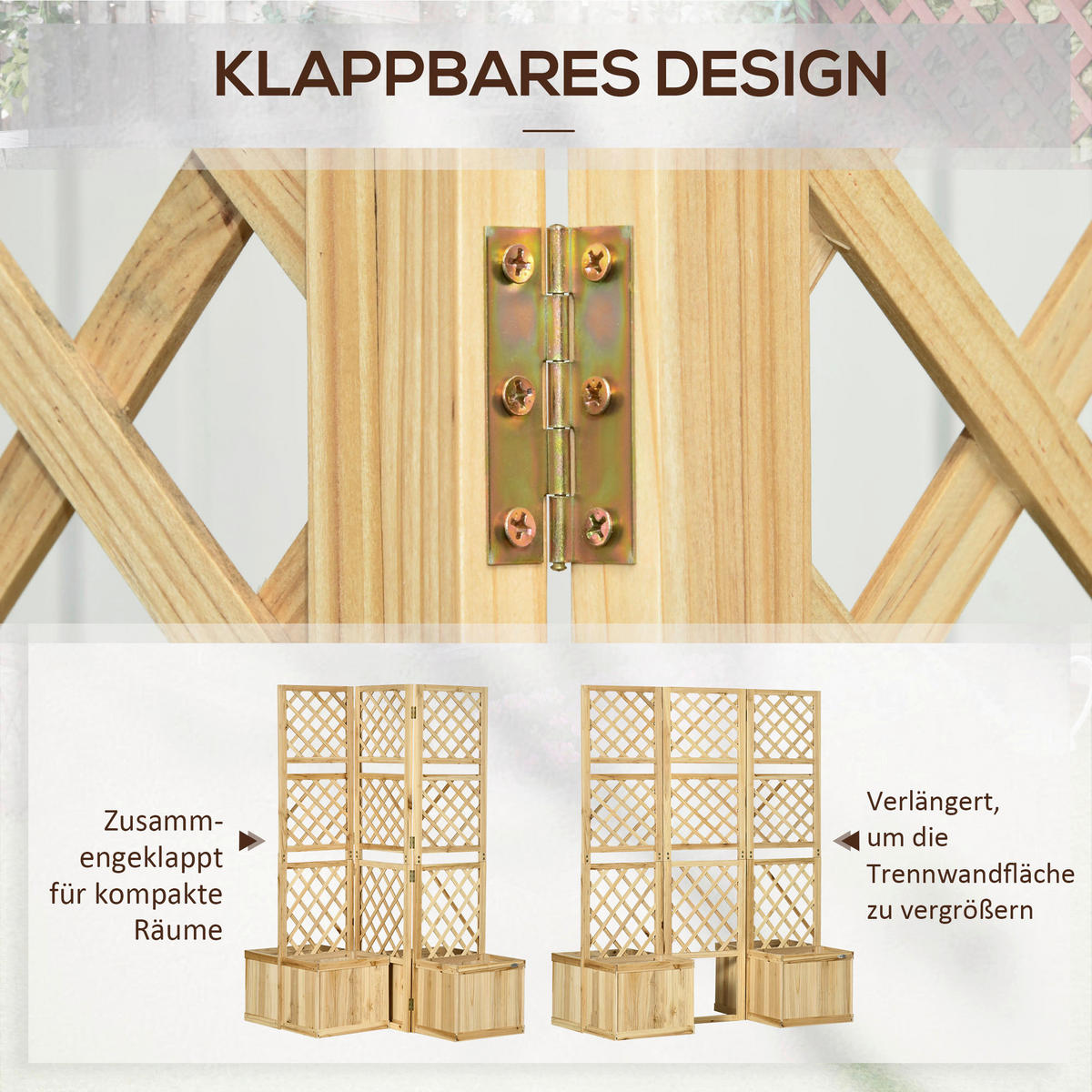 Outsunny Paravent mit Blumenkasten Paravent_mit_Blumenkasten - natur (133,00/62,00/165,00cm) - Outsunny