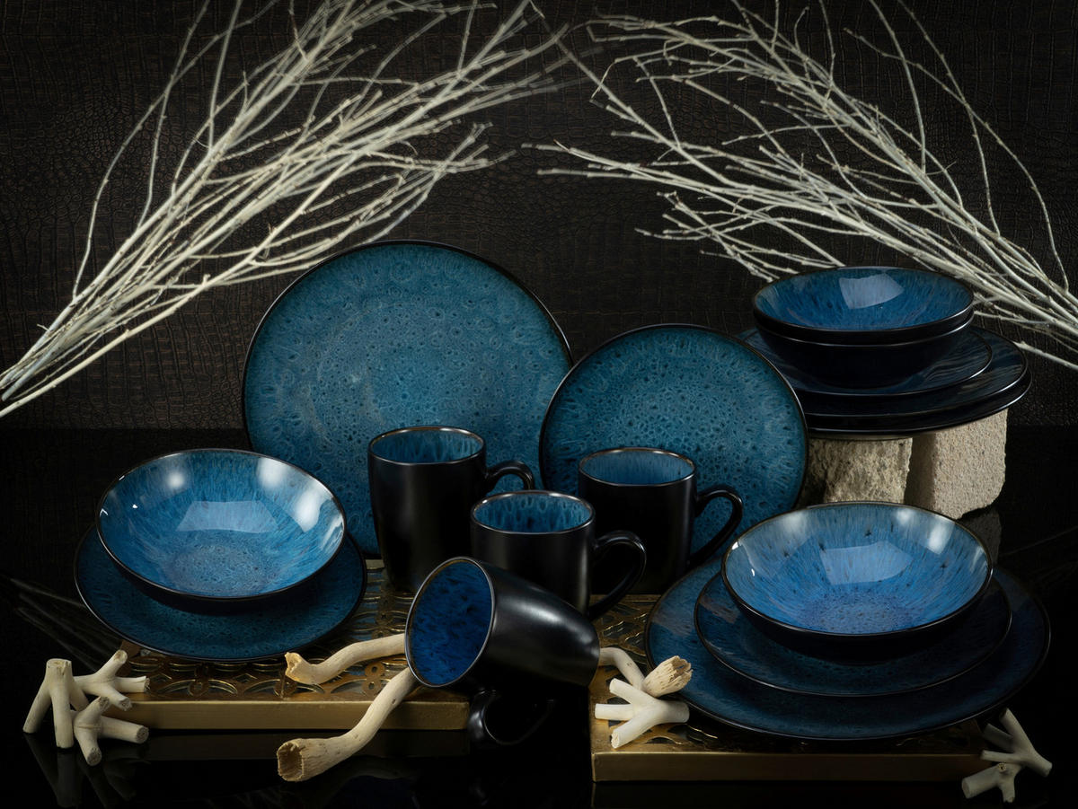 CreaTable Kombiservice Capri blau Keramik 16 tlg. Capri - blau/schwarz - CreaTable