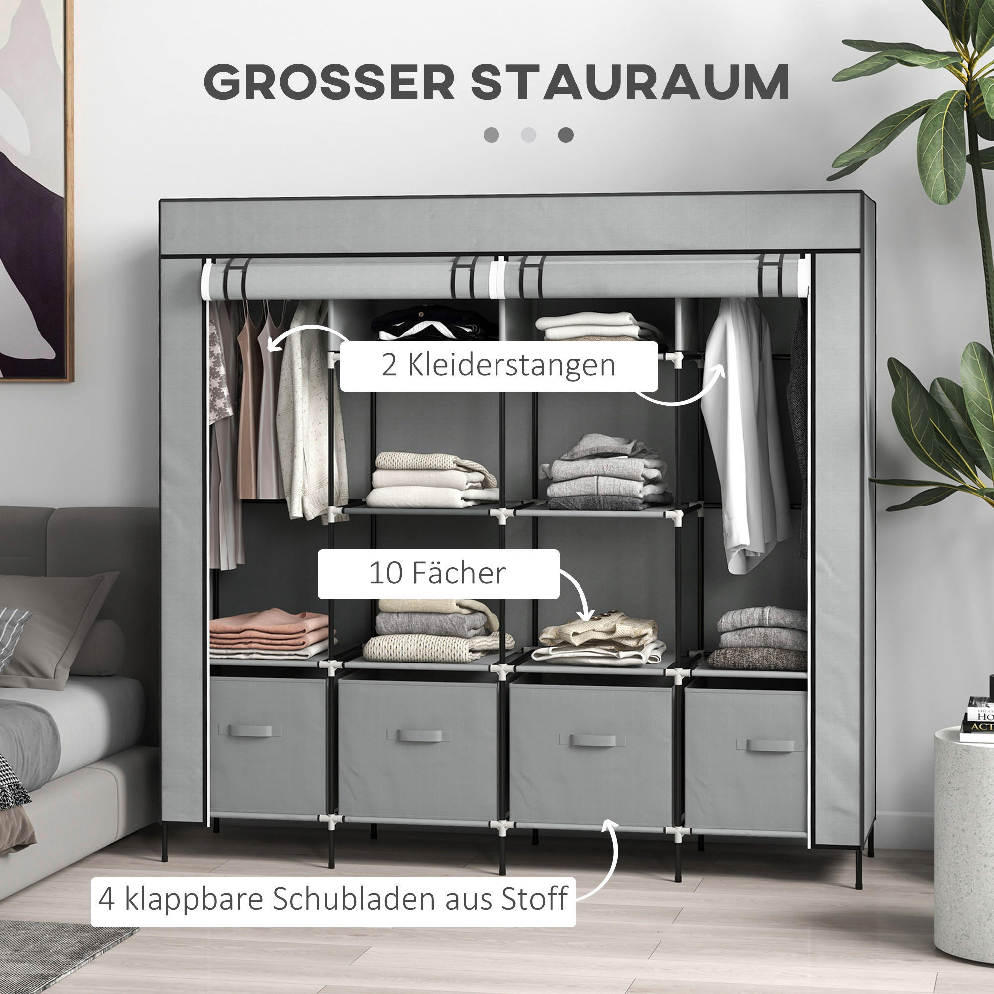 HOMCOM Kleiderschrank dunkelgrau Polypropylen B/H/L: ca. 42,5x166x169,5 cm Stoffschrank - dunkelgrau (169,50/42,50/166,00cm) - HOMCOM