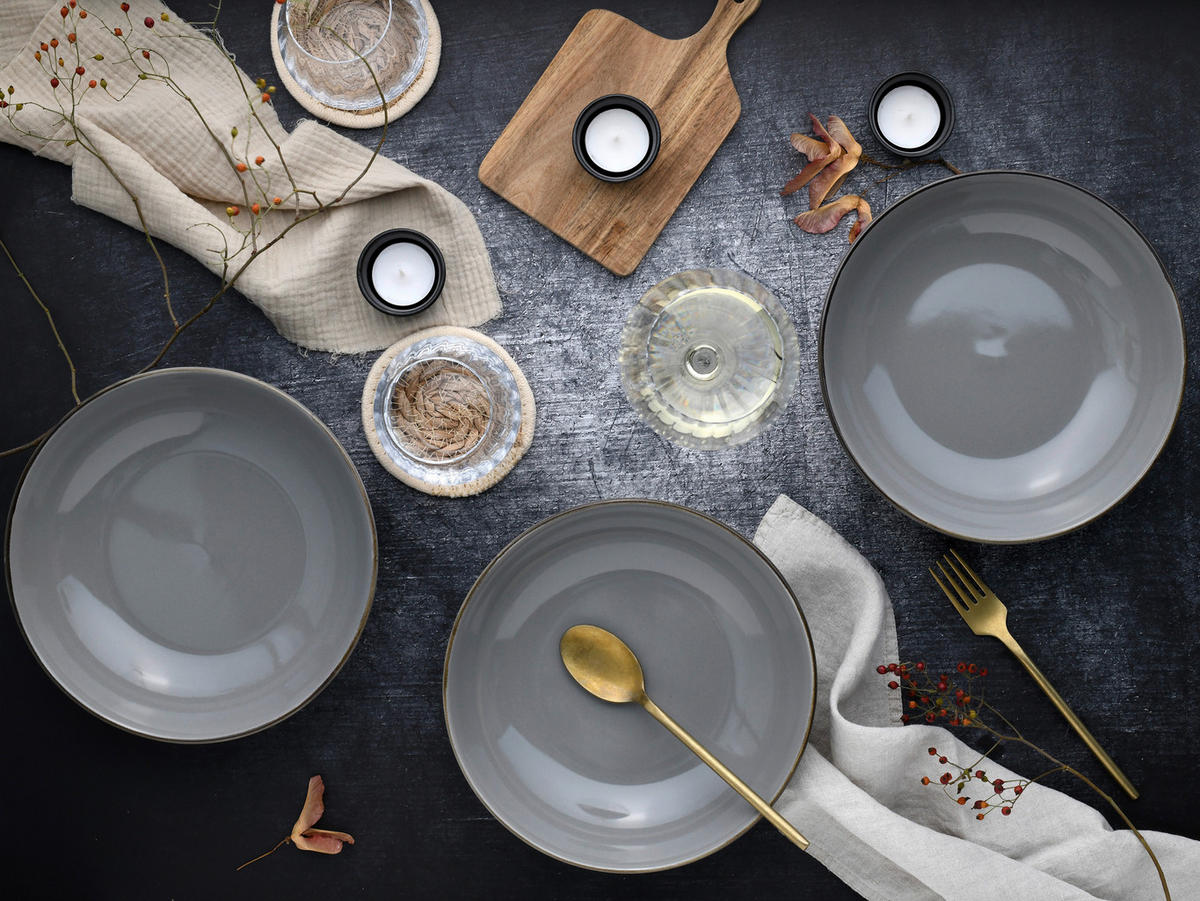 CreaTable Schüssel-Set Nature Collection Stone grau Steinzeug Nature Collection Stone - grau - CreaTable