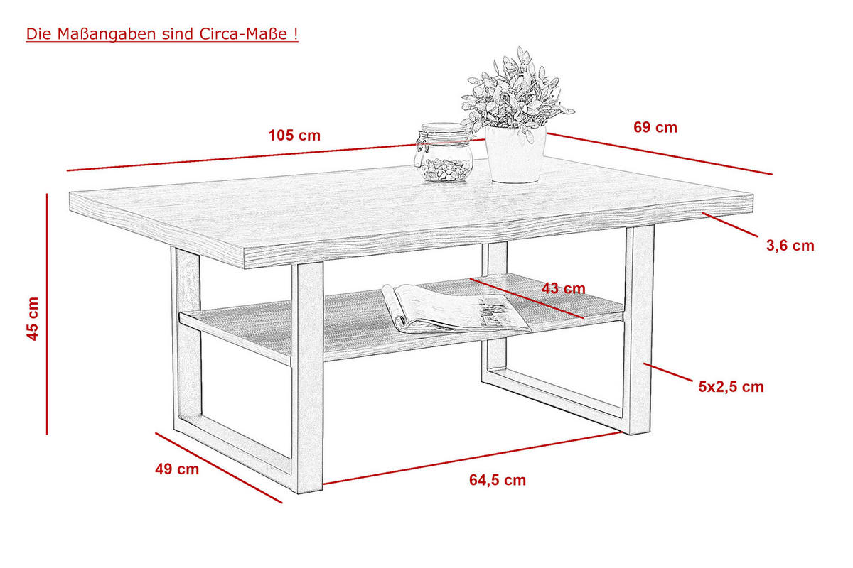 Couchtisch Anton Eiche Artisan Nachbildung B/H/T: ca. 105x45x69 cm Anton - Eiche/schwarz (105,00/45,00/69,00cm)