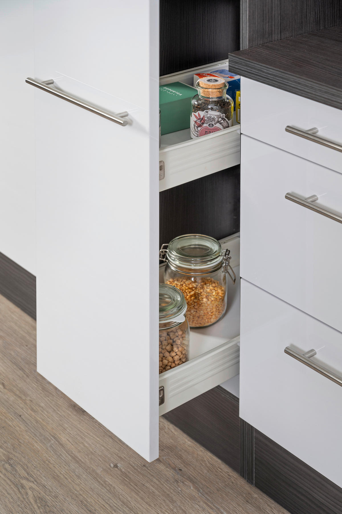 Respekta Winkelküche Amanda weiß Hochglanz B/T/L: ca. 290x60x200 cm Amanda - weiß/Edelstahloptik (290,00/200,00cm) - Respekta