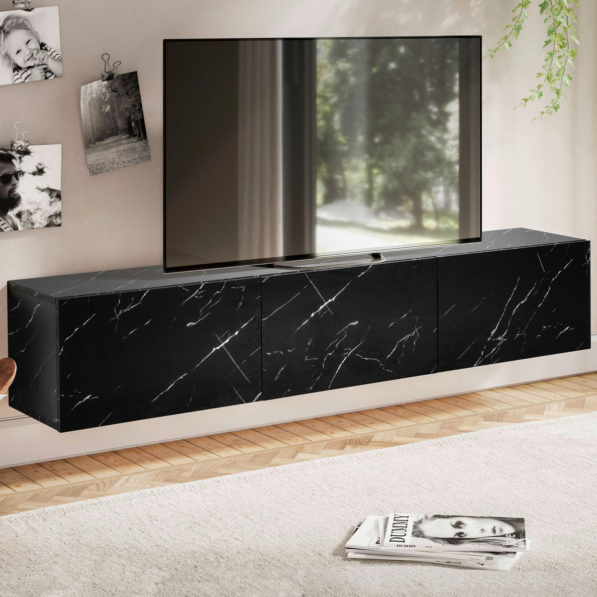 Lowboard schwarz Marmor Optik B/H/T: ca. 160x30x30 cm TV & Lowboard - schwarz (160,00/30,00/30,00cm) - Wohnling
