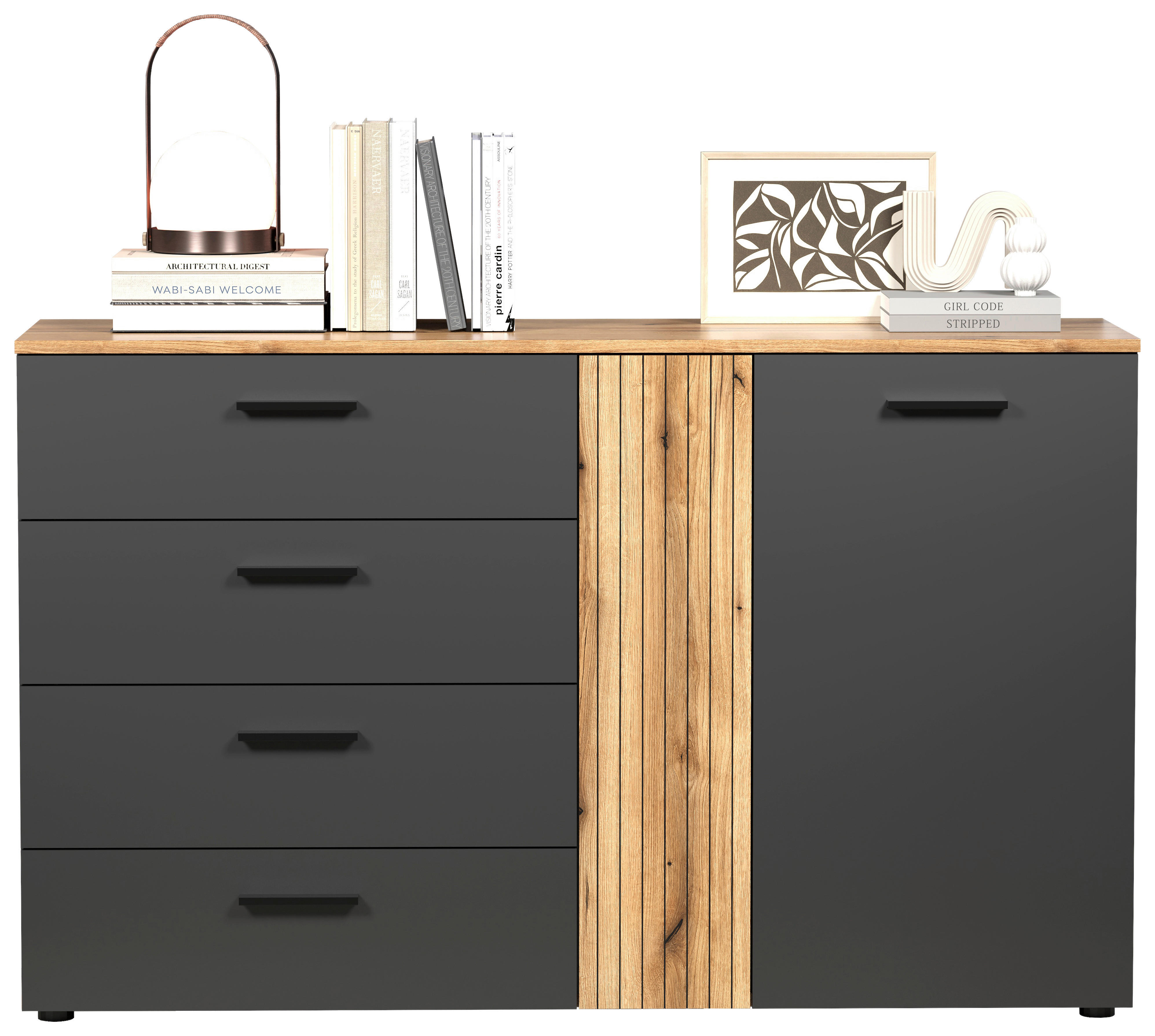 Kommode Esteban anthrazit Eiche Evoke Coast Nachbildung B/H/T: ca. 139x86x38 cm Esteban - Eiche/anthrazit (139,00/86,00/38,00cm)