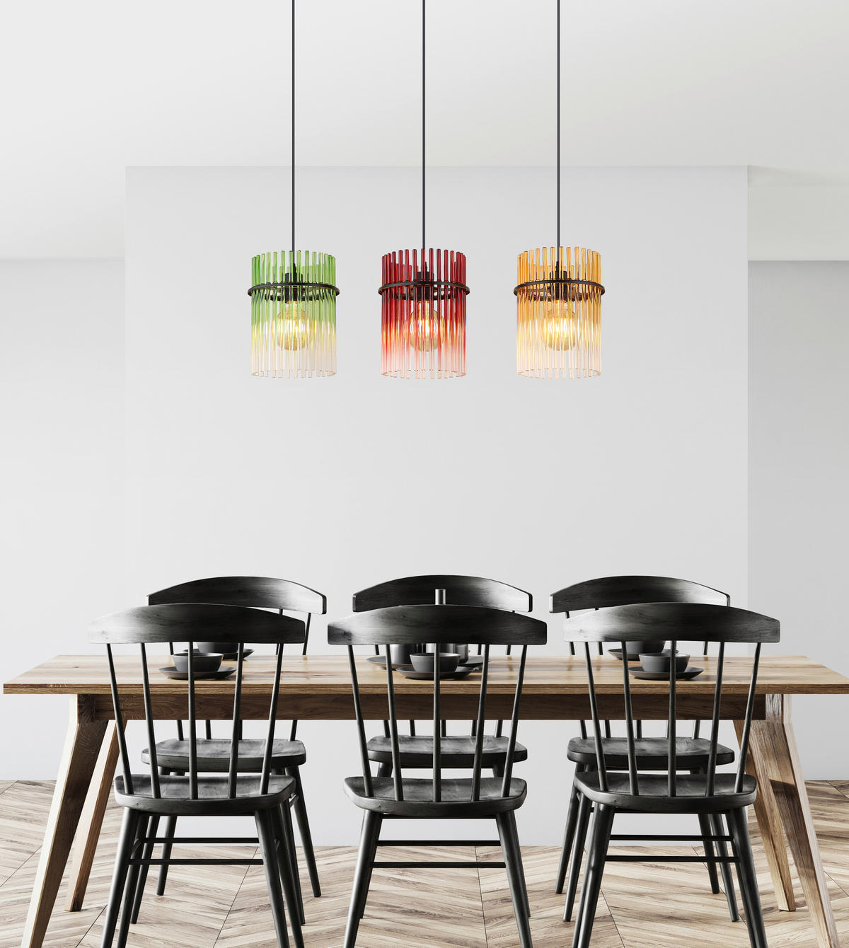 GLOBO Hängeleuchte schwarz grün rot gelb Metall Glas B/H/L: ca. 22x9,5x86,5 cm E27 3 Brennstellen Hängeleuchte-Gorley - gelb/rot (86,50/22,00/9,50cm) - GLOBO