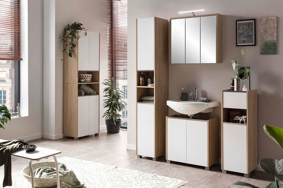 Waschbeckenunterschrank Juba Eiche hell Nachbildung weiß B/H/T: ca. 56,9x58,9x33 cm Juba - Eiche/weiß (56,90/58,90/33,00cm) - Möbelpartner