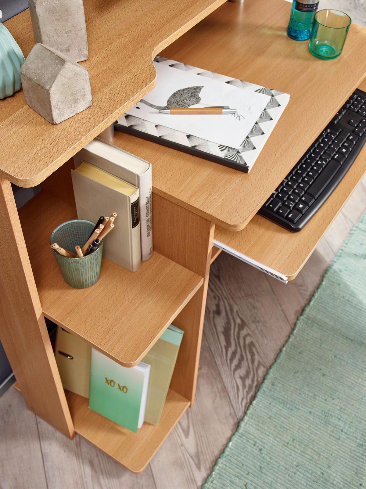 Computertisch buche Nachbildung B/H/T: ca. 94x90,5x48,5 cm Computertisch - buche (94,00/90,50/48,50cm) - Wohnling