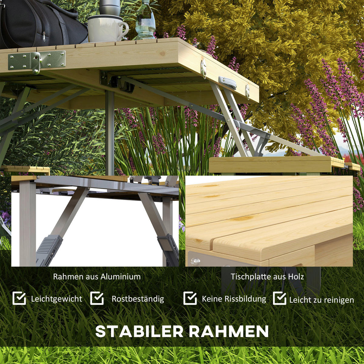 Outsunny Campingartikel B/H/L: ca. 72,5x86x67 cm Campingtisch - natur (67,00/72,50/86,00cm) - Outsunny