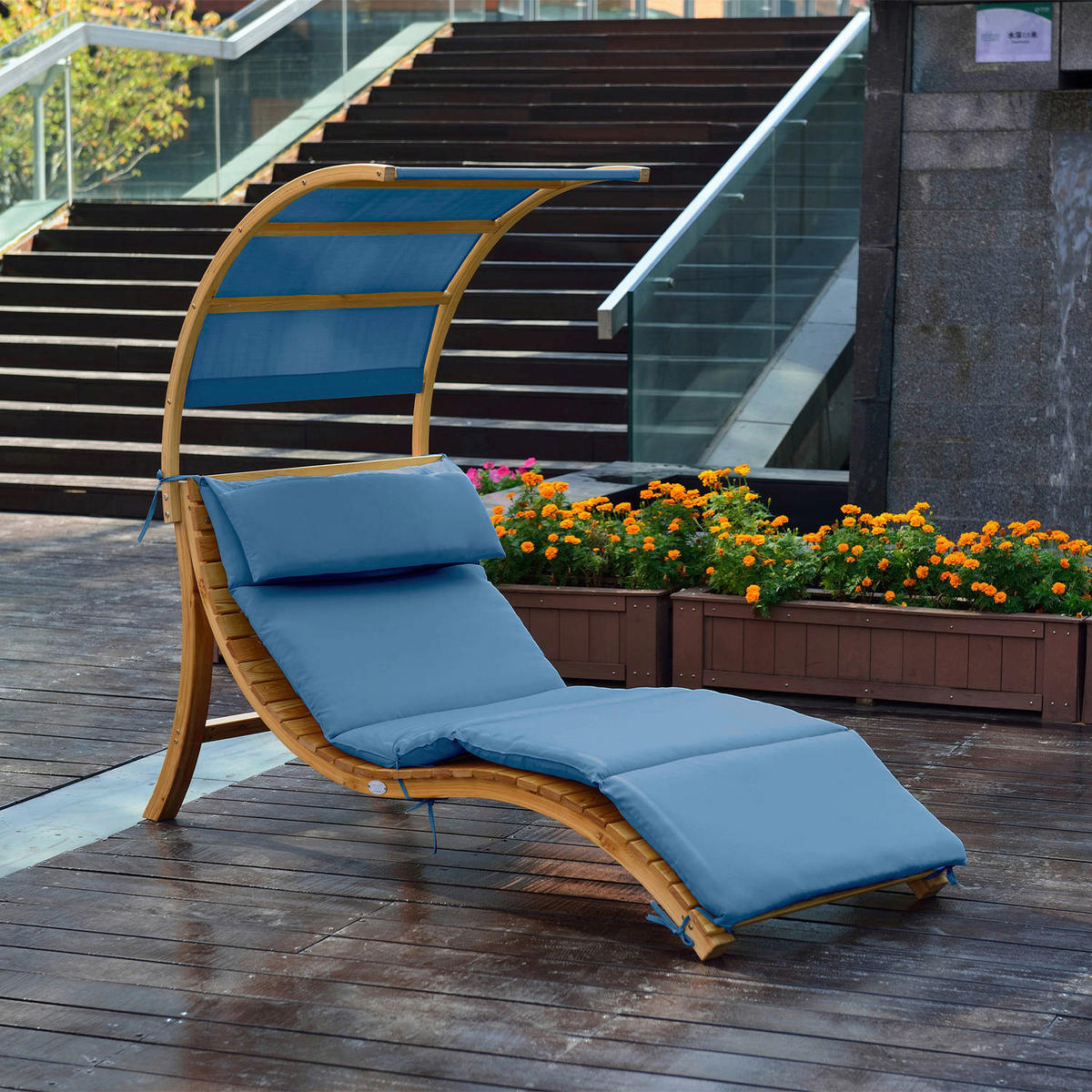 AXI Gartenliege Salina braun Holz B/H/L: ca. 75x150x186 cm Salina - braun/blau (186,00/75,00/150,00cm) - AXI