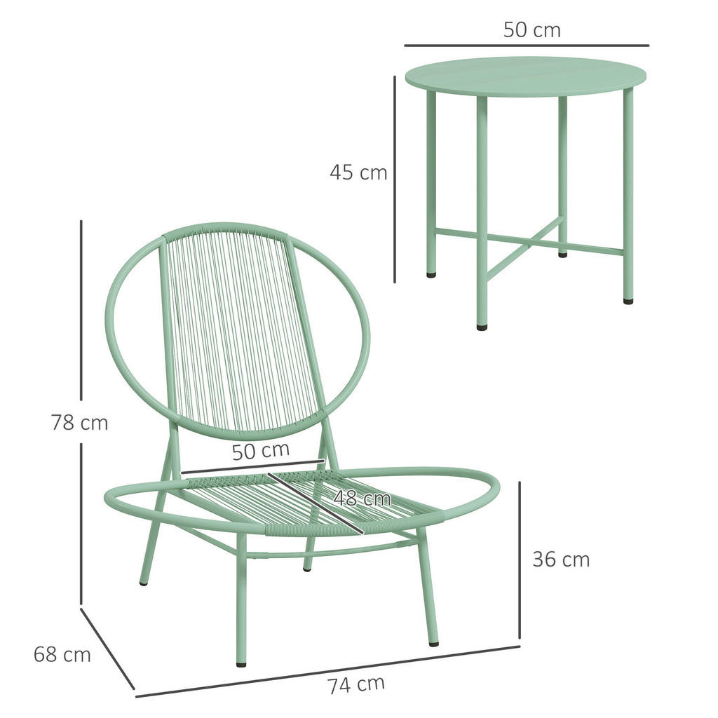 Thumbnail - Outsunny Bistro-Set grün Stahl B/H/L: ca. 68x78x74 cm