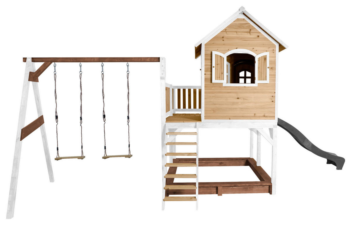 AXI Spielhaus Liam braun B/H/L: ca. 613x291x277 cm Liam - braun/weiß (277,00/613,00/291,00cm) - AXI