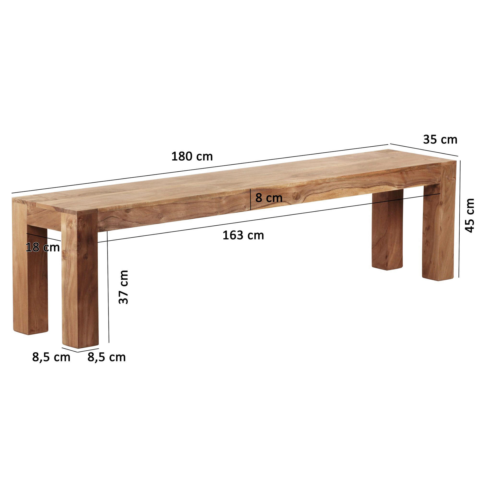Sitzbank natur Akazie B/H/T: ca. 180x45x35 cm Sitzbank - natur (180,00/45,00/35,00cm) - Wohnling