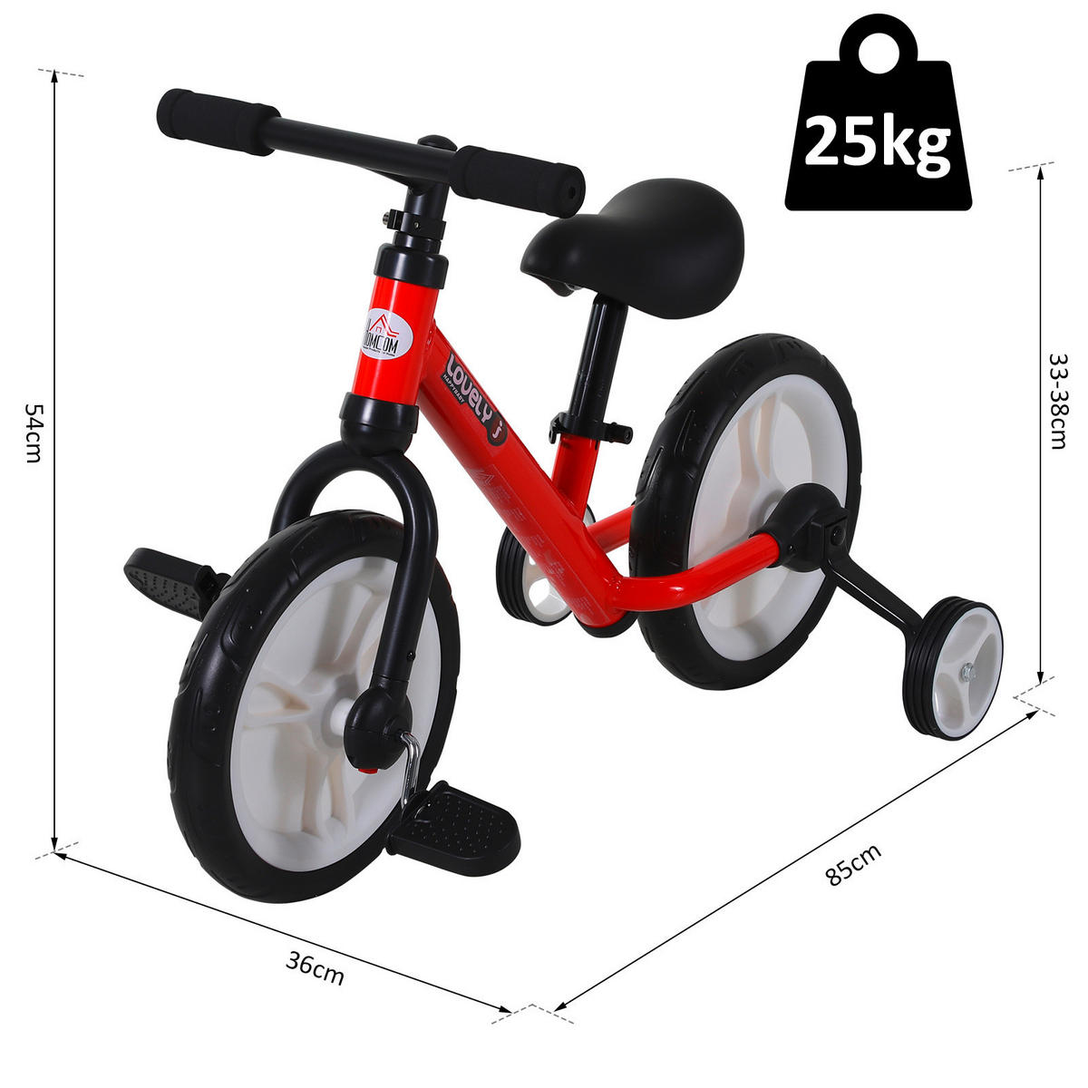 HOMCOM Kinderrad rot B/H/L: ca. 36x54x85 cm Kinderfahrrad_2in1 - rot (85,00/36,00/54,00cm) - HOMCOM