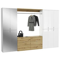 Garderobe PROJEKT Eiche Artisan Nachbildung weiß Hochglanz Spiegel B/H/T: ca. 273x193x34 cm PROJEKT - Eiche/weiß (273,00/193,00/34,00cm) - xonox.home