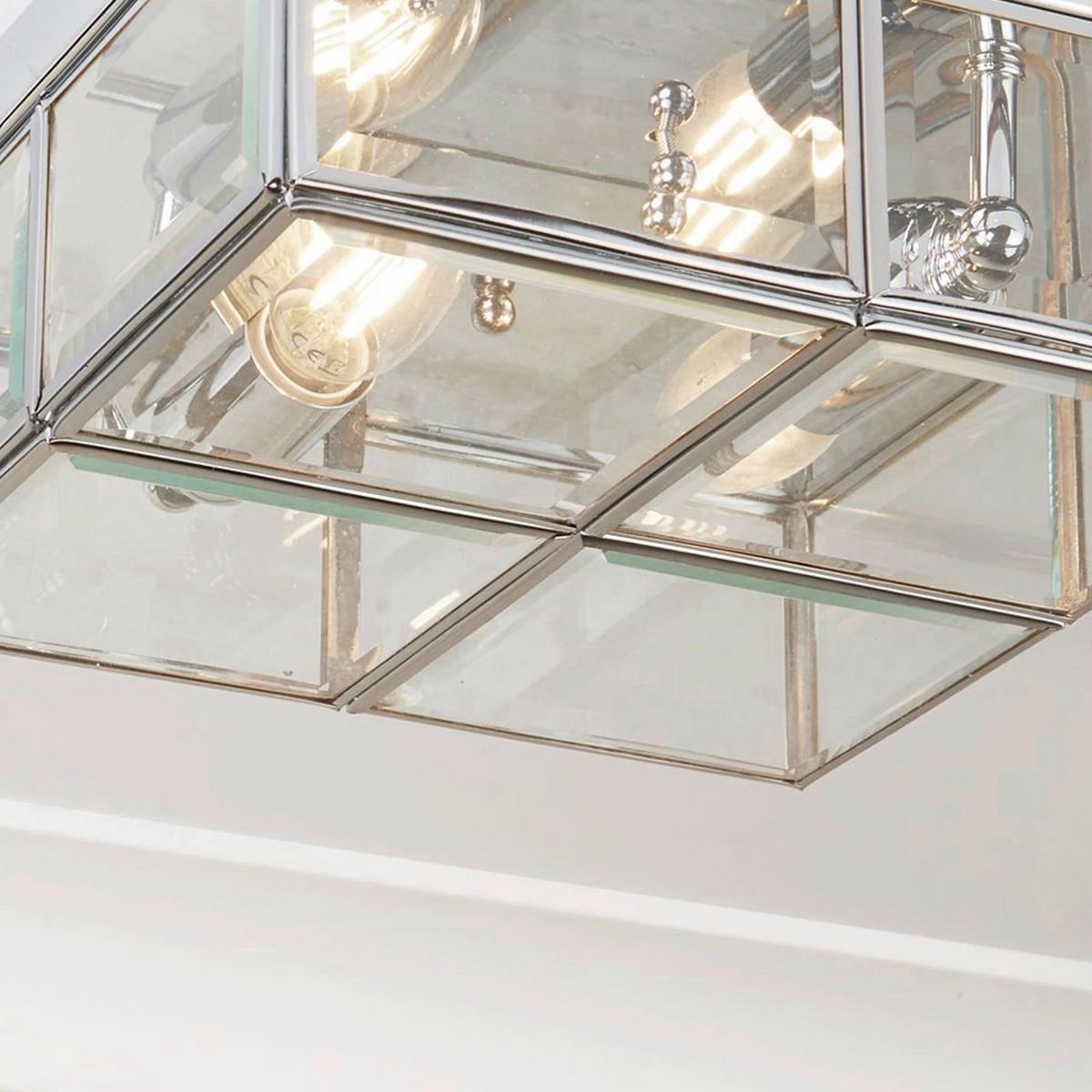 Searchlight Deckenleuchte transparent Chrom Glas Stahl B/H/L: ca. 25x10x25 cm E14 2 Brennstellen Pisa - Chrom/transparent (25,00/25,00/10,00cm) - Searchlight