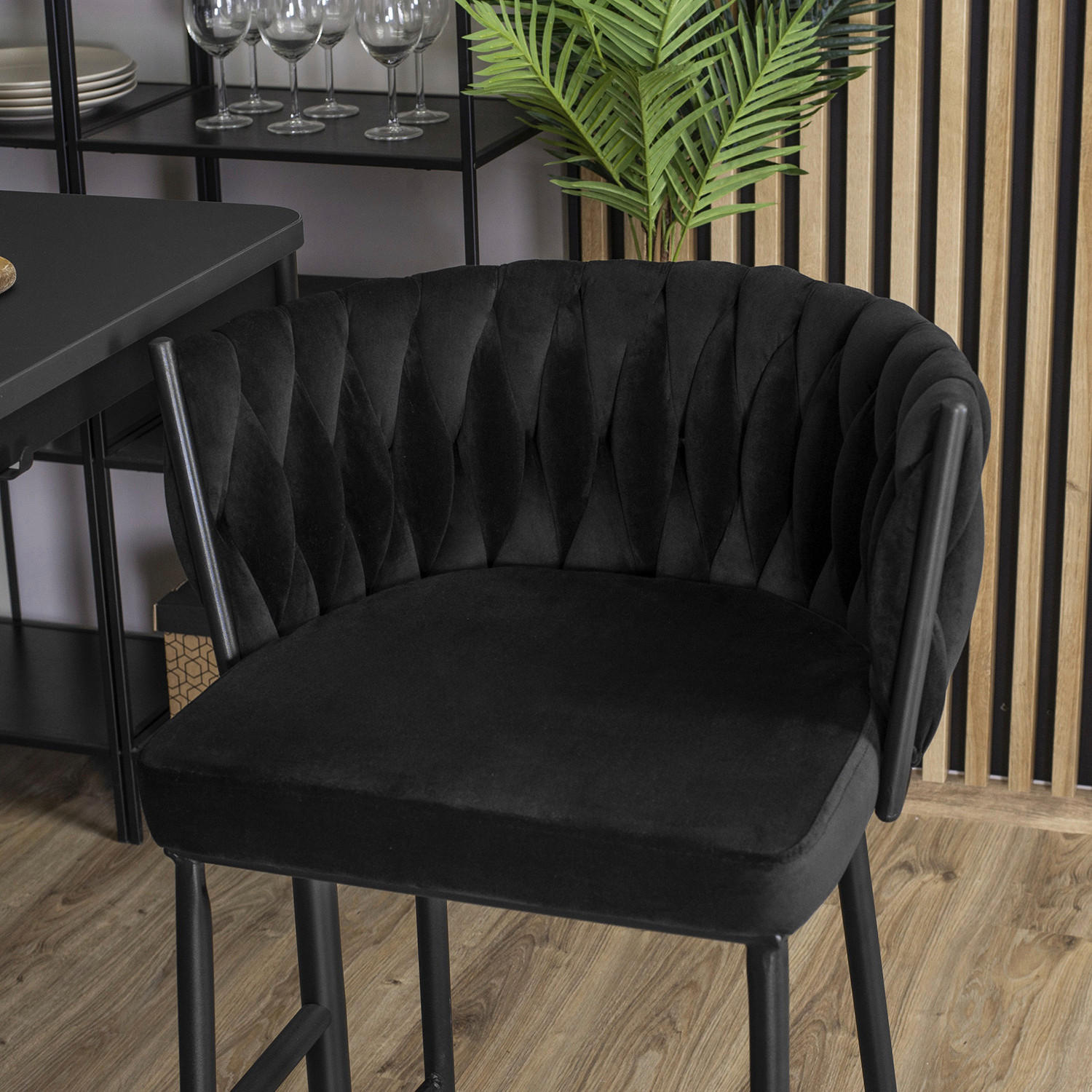 Barhocker FLORES schwarz Velourstoff B/H/T: ca. 60x104,5x56 cm FLORES - schwarz (60,00/104,50/56,00cm) - WIPMEB
