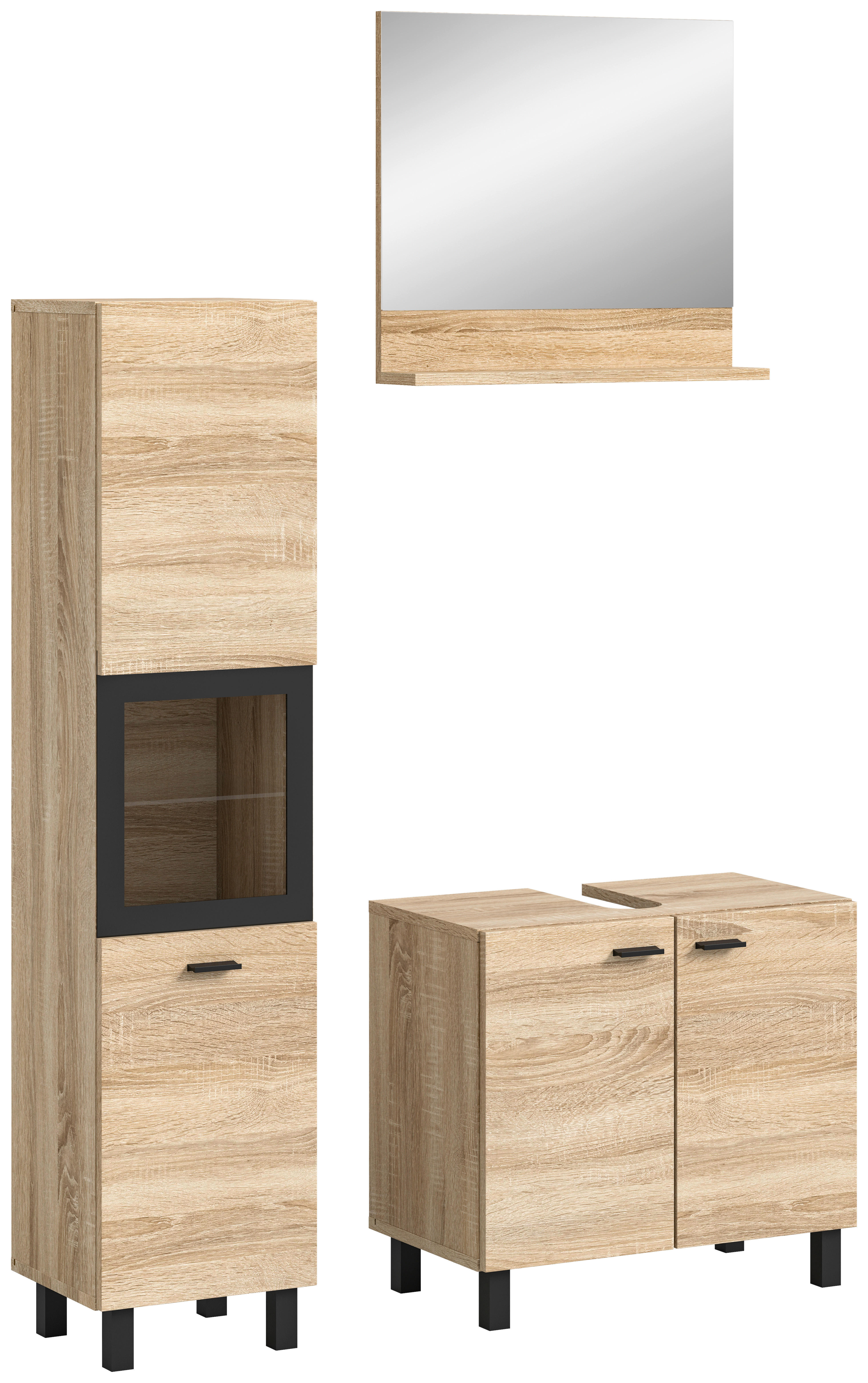 Badezimmer-Set BOSTON Eiche Sonoma Nachbildung schwarz B/H/T: ca. 102x186x33 cm BOSTON - Eiche/schwarz (102,00/186,00/33,00cm) - xonox.home