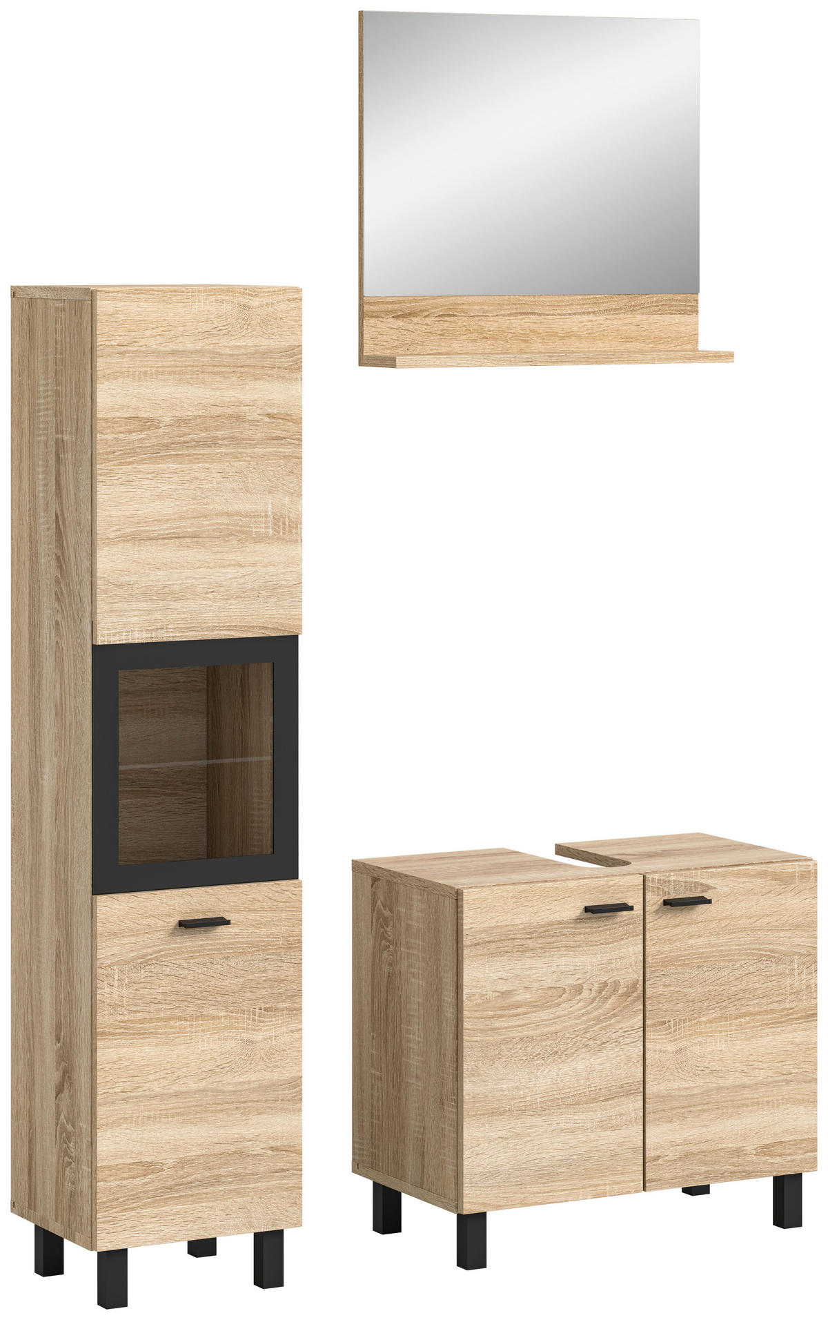 Badezimmer-Set BOSTON Eiche Sonoma Nachbildung schwarz B/H/T: ca. 102x186x33 cm BOSTON - Eiche/schwarz (102,00/186,00/33,00cm) - xonox.home
