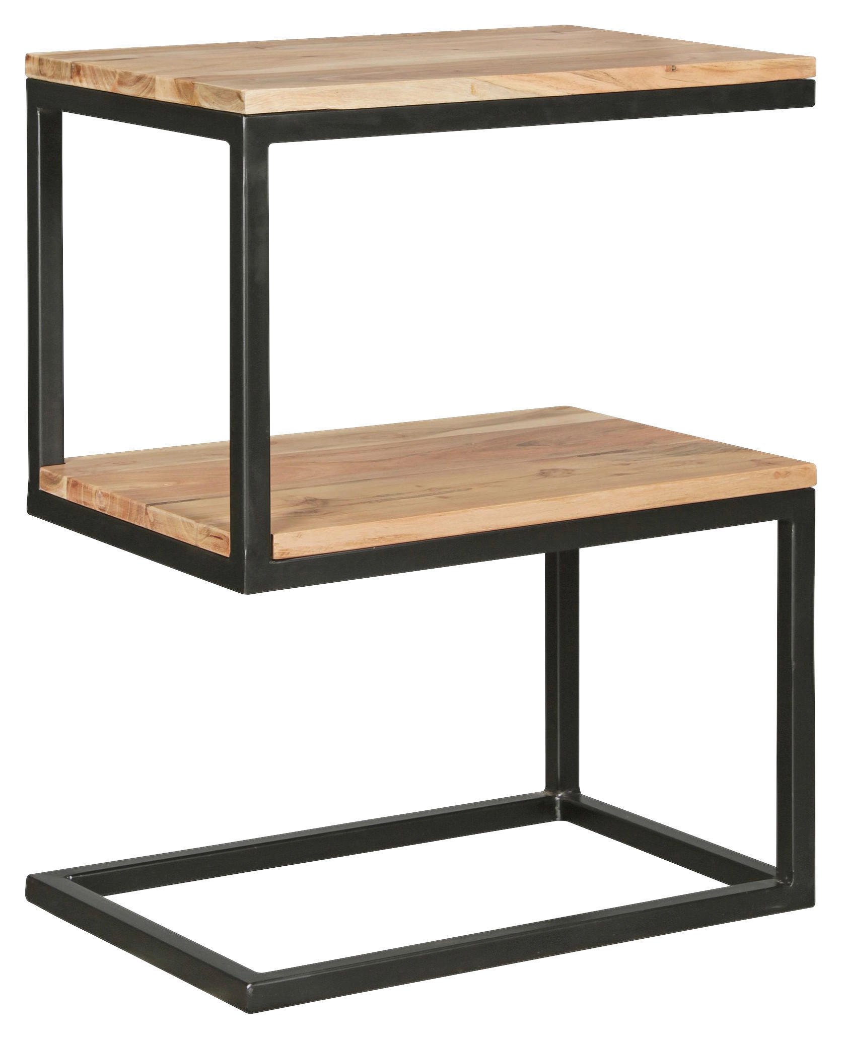 Beistelltisch natur schwarz pulverbeschichtet Akazie Metall B/H/T: ca. 45x60x30 cm Beistelltisch S-Form - natur/schwarz (45,00/60,00/30,00cm) - Wohnling