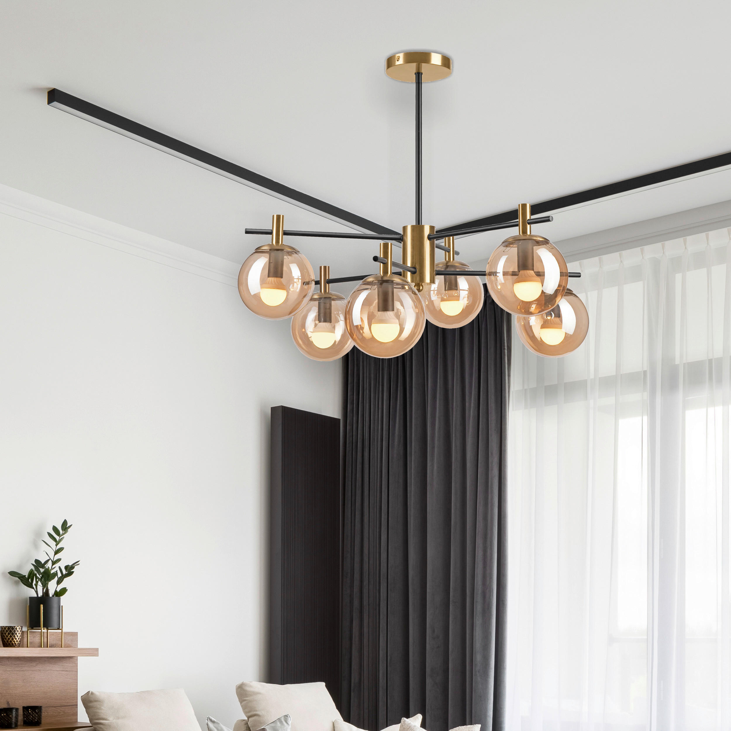 Lamkur Deckenleuchte gold Stahl Glas B/H/L: ca. 51x53x51 cm E14 6 Brennstellen LILOU - gold (51,00/51,00/53,00cm) - Lamkur