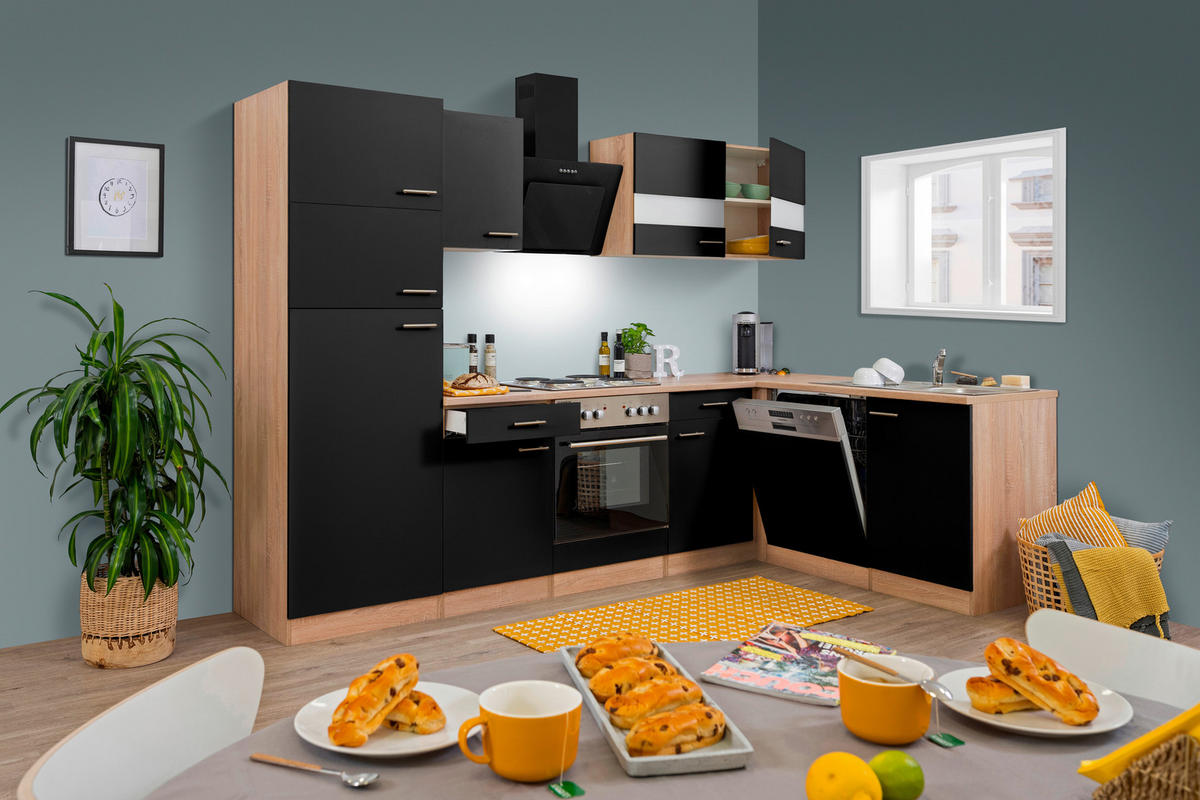 Respekta Winkelküche Economy schwarz matt B/H/T: ca. 280x200x172 cm Economy - Eiche/schwarz (280,00/200,00/172,00cm) - Respekta