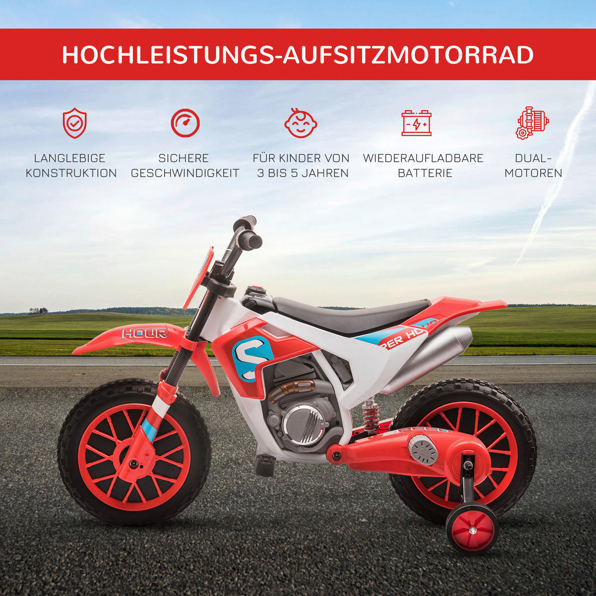 HOMCOM Kinder-Elektromotorrad rot B/H/L: ca. 51,5x68x106,5 cm Kinder-Elektromotorrad - rot (106,50/51,50/68,00cm) - HOMCOM