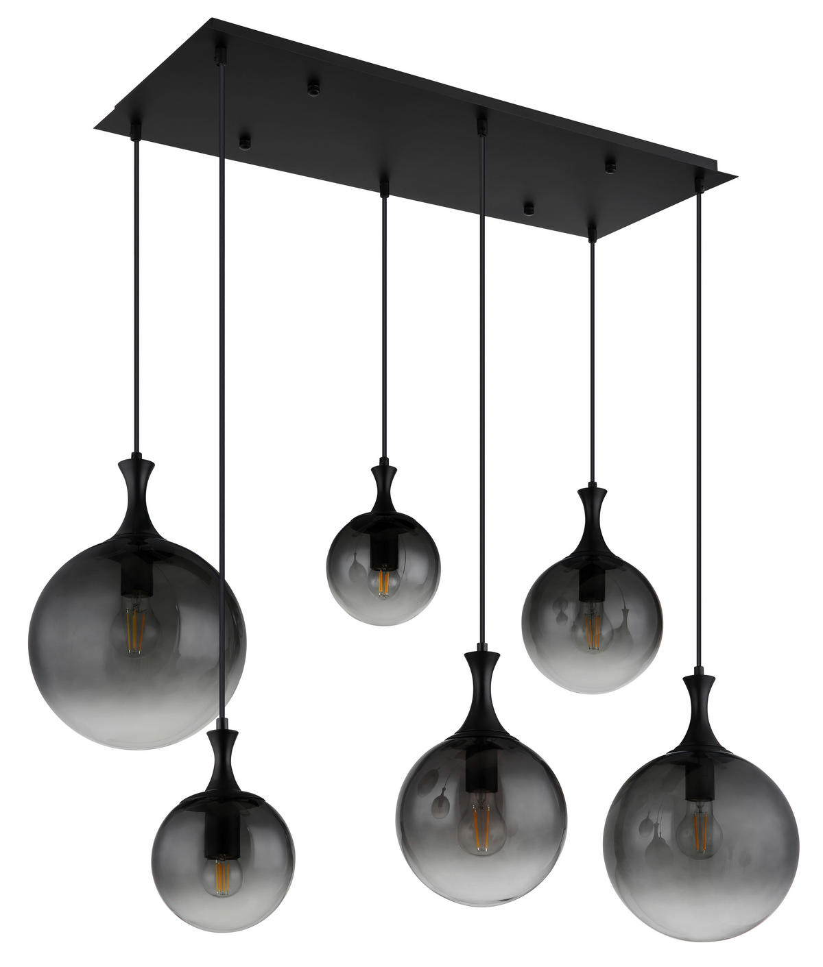 GLOBO LED Pendelleuchte Rauch mattschwarz Kunststoff Glas Metall B/H/T: ca. 97x141x48 cm 6.0 Brennstellen DALTON - mattschwarz/Rauch (97,00/141,00/48,00cm) - GLOBO