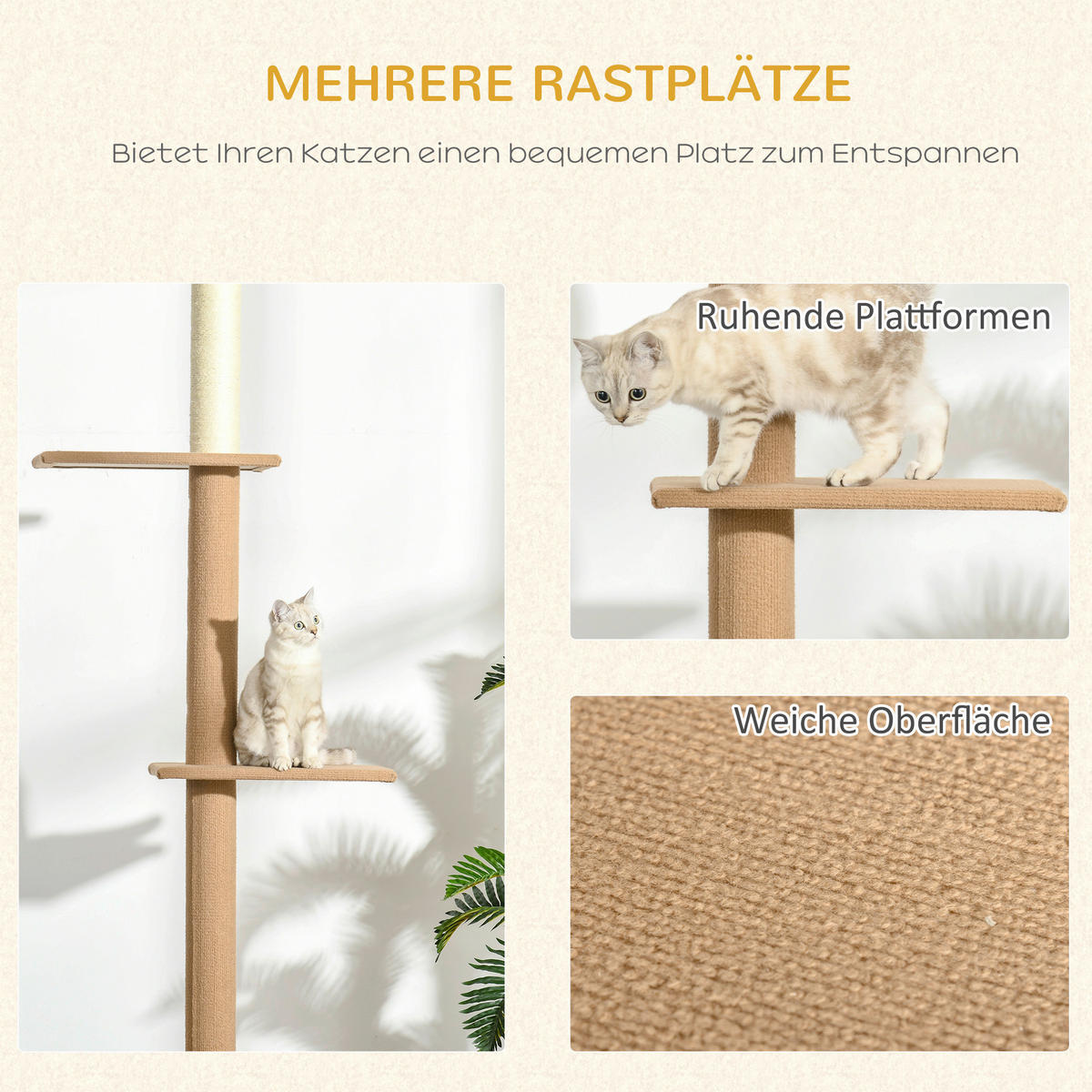 PawHut Kratzbaum khaki Polyester B/H/L: ca. 27x228x43 cm Kratzbaum - khaki (43,00/27,00/228,00cm) - PawHut