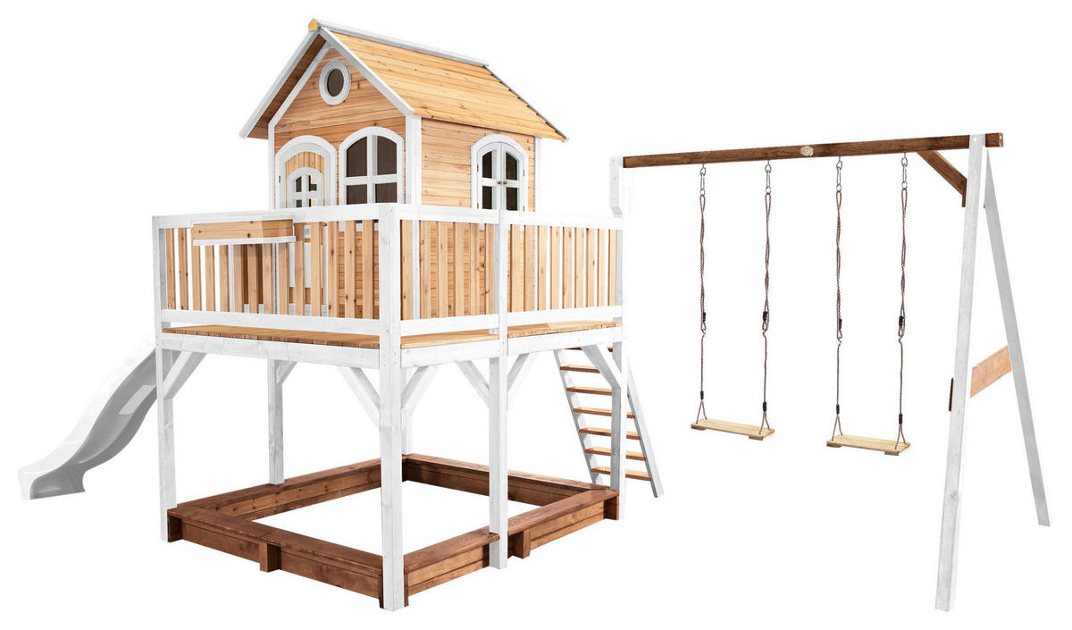 AXI Spielhaus Liam braun B/H/L: ca. 613x291x277 cm Liam - braun/weiß (277,00/613,00/291,00cm) - AXI