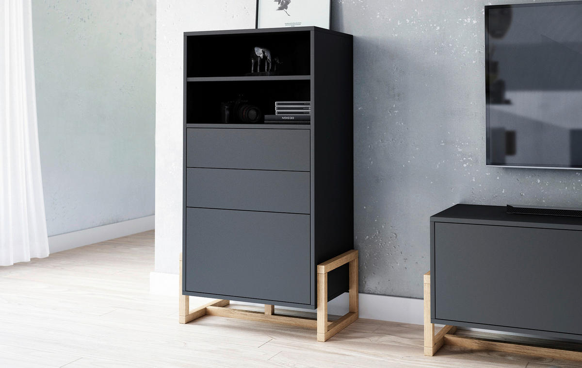 Highboard Oslo schwarz matt Eiche Nachbildung B/H/T: ca. 63,4x115,7x42 cm Oslo - Eiche/schwarz (63,40/115,70/42,00cm) - WIPMEB