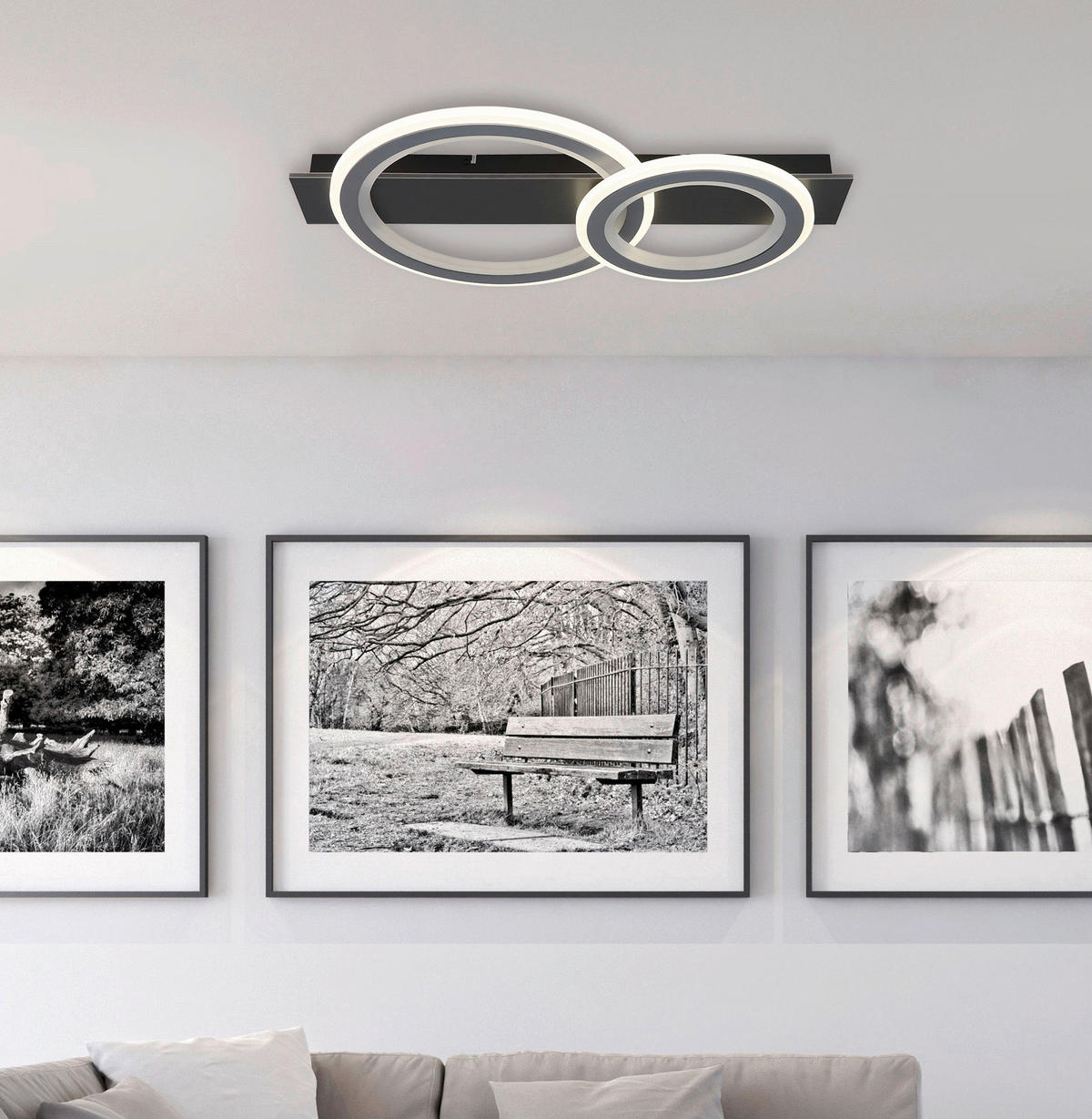 GLOBO LED-Deckenleuchte grau mattschwarz Opal Kunststoff Acryl Metall B/H/L: ca. 37x8x63 cm 1 Brennstellen JAYDEN - Opal/mattschwarz (63,00/37,00/8,00cm) - GLOBO