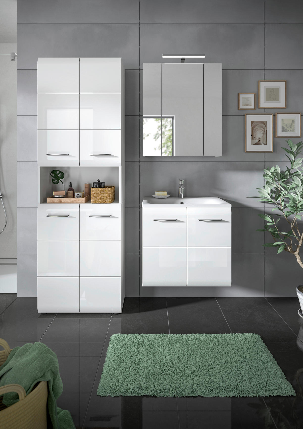 Badezimmer-Set Ice weiß weiß Hochglanz B/H/T: ca. 135x185x46 cm Ice - weiß (135,00/185,00/46,00cm) - xonox.home