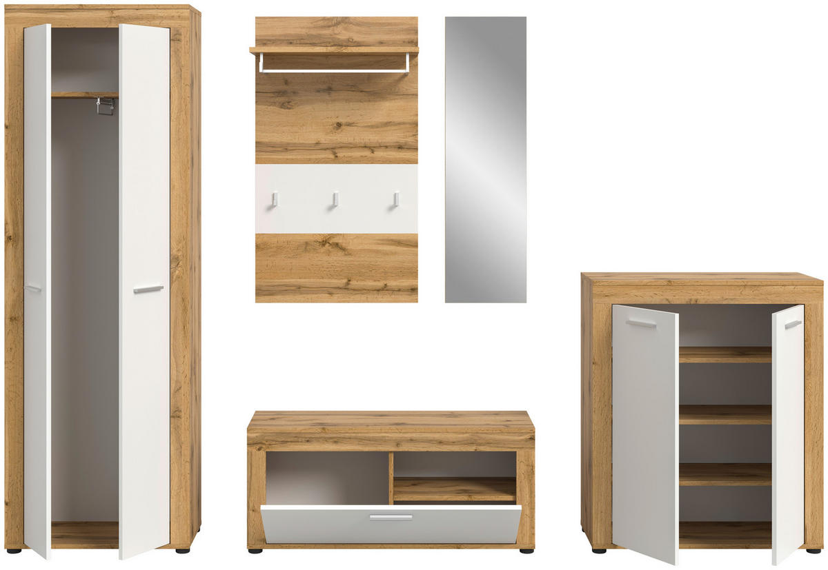Garderobe JAM Eiche Wotan Nachbildung weiß B/H/T: ca. 185x191x35 cm JAM - Eiche/weiß (185,00/191,00/35,00cm) - xonox.home