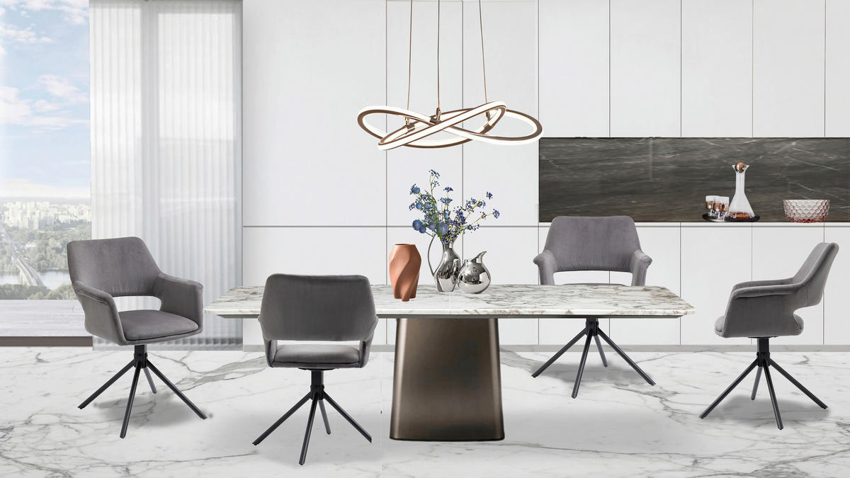Stuhl ELEONORE 2er-Set grau schwarz Stoff Metall B/H/T: ca. 57x84x61 cm ELEONORE 2er-Set - schwarz/grau (57,00/84,00/61,00cm) - byLIVING