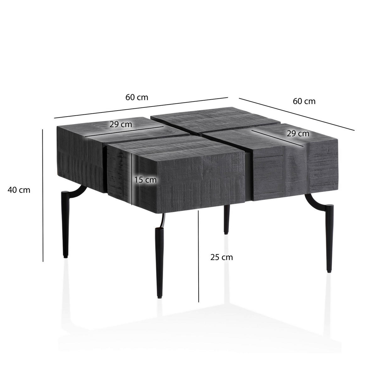 Couchtisch schwarz B/H/T: ca. 60x40x60 cm Couchtisch - schwarz (60,00/40,00/60,00cm) - Wohnling