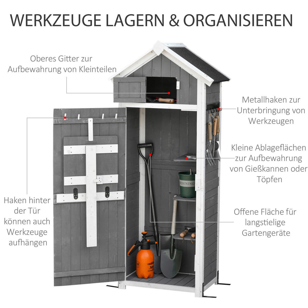 Outsunny Gartenhaus grau Holz B/H/L: ca. 52,5x182x78 cm Gartenhaus - weiß/grau (78,00/52,50/182,00cm) - Outsunny