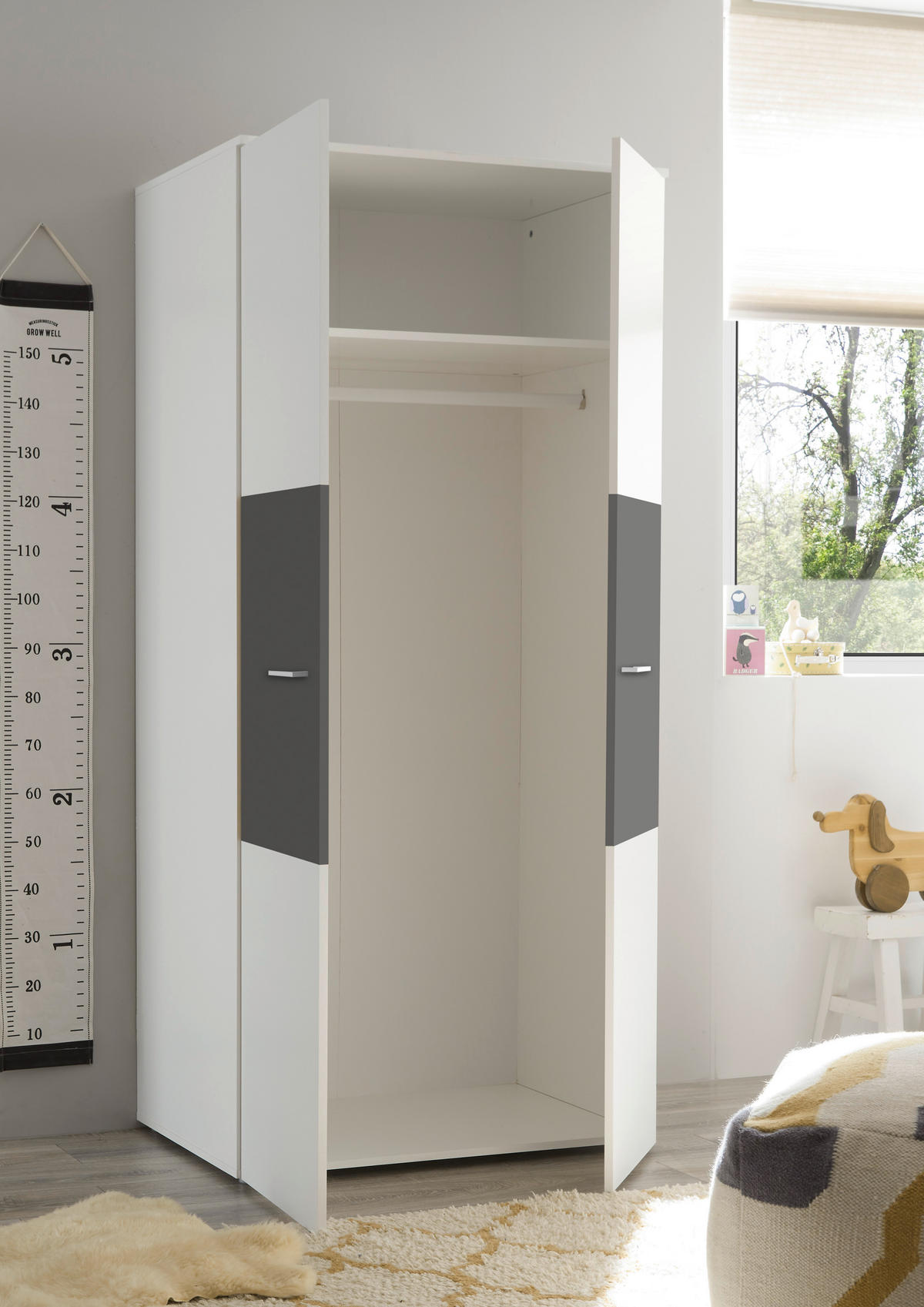 Kleiderschrank Alex weiß Graphit B/H/T: ca. 90x195x60 cm Alex - weiß/Graphit (90,00/195,00/60,00cm)