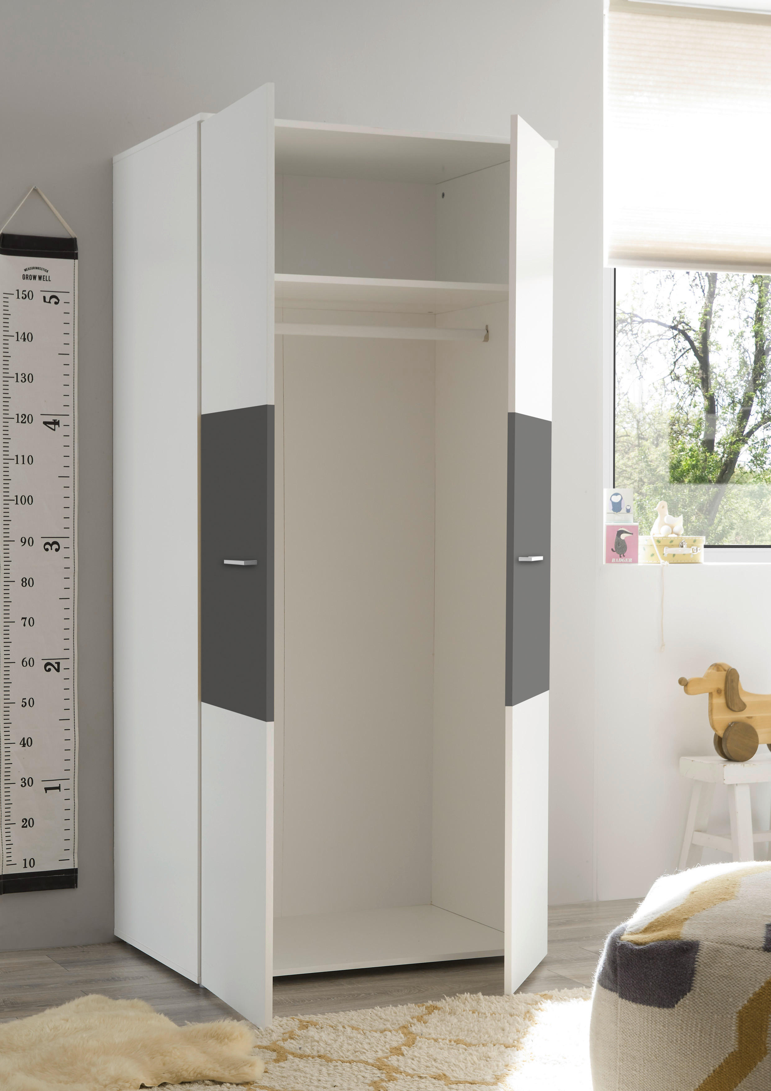 Thumbnail - Kleiderschrank Alex weiß Graphit B/H/T: ca. 90x195x60 cm