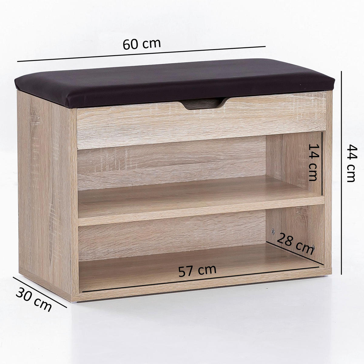 Schuhbank dunkelbraun Eiche Sonoma Nachbildung B/H/T: ca. 60x40x30 cm Schuhbank - Eiche/dunkelbraun (60,00/40,00/30,00cm) - Wohnling