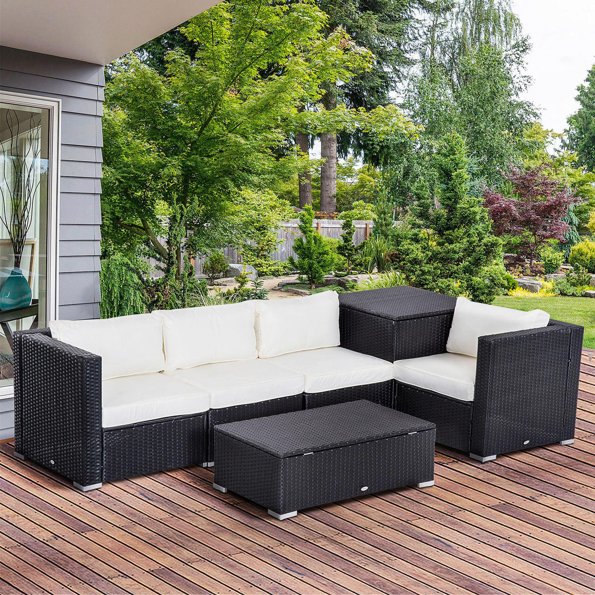 Outsunny Sitzgruppe schwarz Polyrattan B/H/L: ca. 70x70x66 cm Gartenmöbel_Set - schwarz (66,00/70,00/70,00cm) - Outsunny